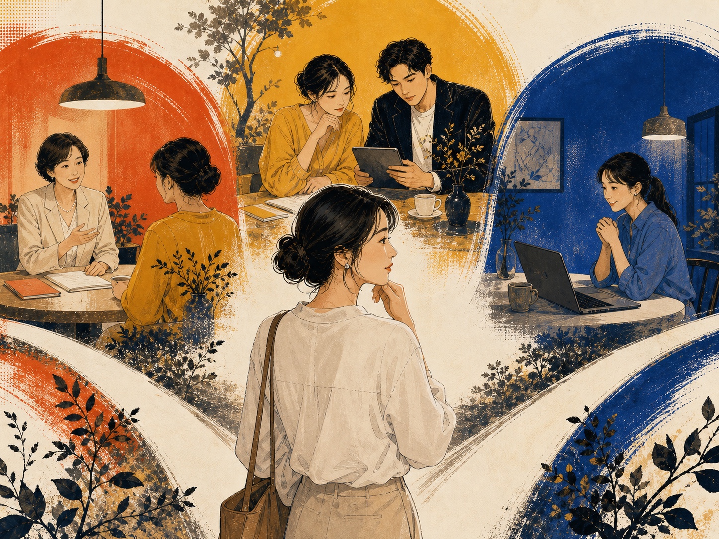 結婚相談所を、料金とサポートの違いで比べることを象徴するウォールアート